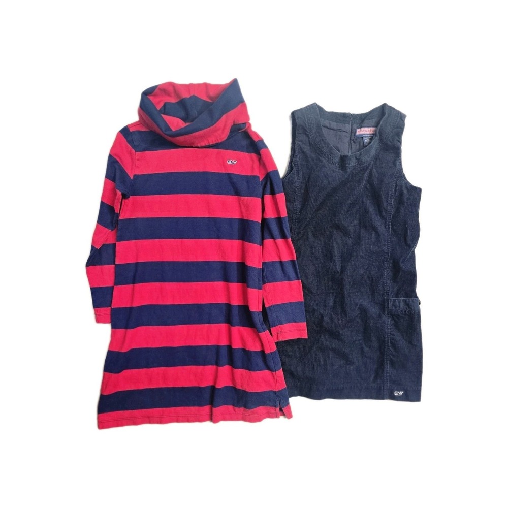 Vineyard Vines Girls Romper Curdoroy Navy Blue Red Striped Size 12 Lot Of 2